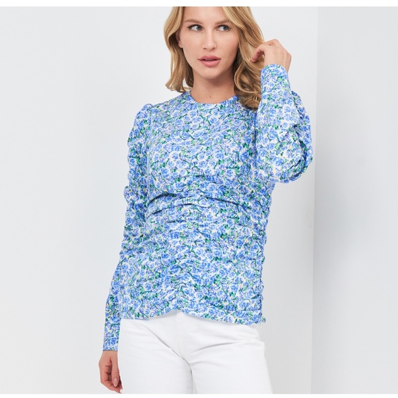 Zara Tops - NWT Zara Blue White Floral Cotton Long Sleeve Top XS Garden Party